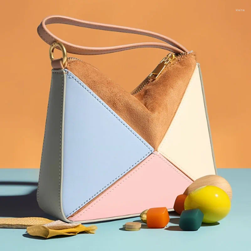 Abendtaschen Design Multi funktionaler Kontrastfarbe Frauen Bag Faltendreieck Handtasche einzelner Schulterkreuzkörper