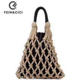 Sacs de soirée Designer Tressé Crochet Net Sac Femmes Sac à bandoulière Casual Été Kaki Tissé Plage Seau Fourre-Tout Sac À Main Sac À Main Kaki 231108