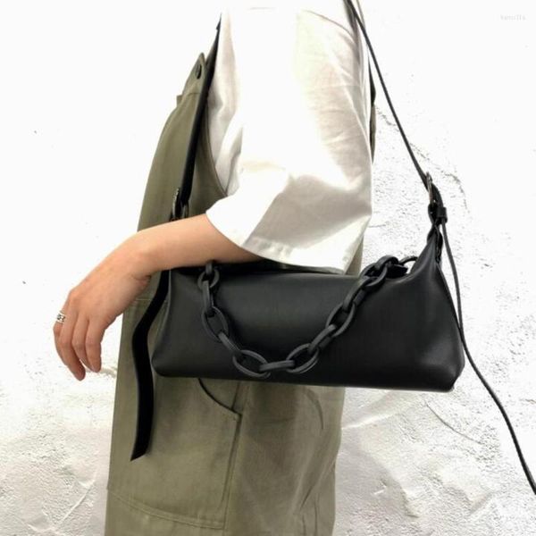 Bolsos de noche Diseñador de cuero genuino Bolsos de mujer Cadena gruesa Bolso de cuero de vaca Carteras Mensajero Solapa cosida