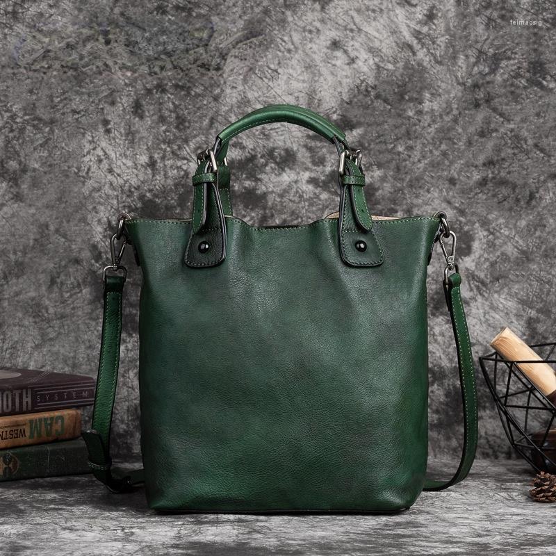 Abendtaschen Designer Hohe Qualität Retro Frauen Eimer Tasche Echtes Leder Handtasche Erste Schicht Rindsleder Große Kapazität Vielseitige Schulter