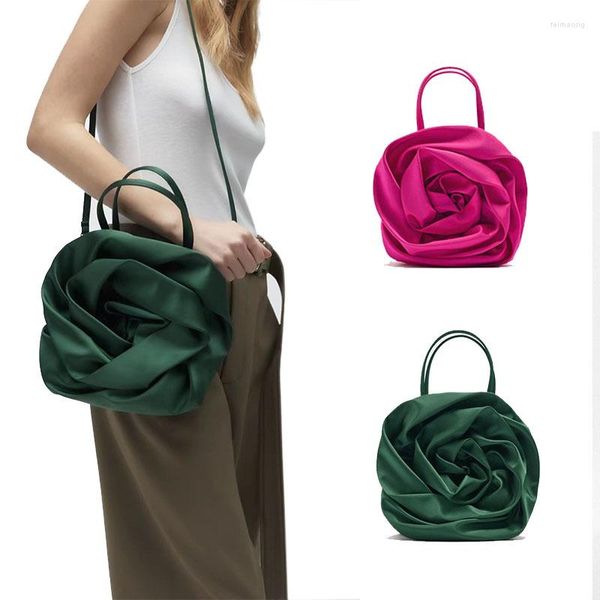 Bolsos de noche de diseñador, bolso de mano con forma de cubo de flores de satén, bolso de terciopelo plisado fruncido, bolso de mujer 2023, bolso de fiesta verde con asa superior para mujer