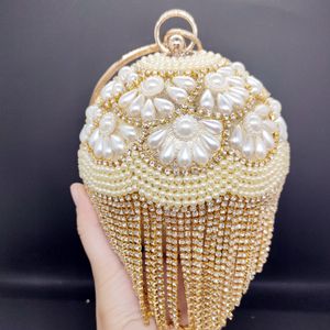 Avondtassen DG PEAFLOW Ronde Circulaire Gouden Diamant Kwastje Bruids Vrouwen Avondfeest Crystal Clutch Bag Bruiloft Polsbandjes Portemonnee 230206