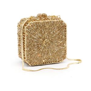 Bolsas de noche DG PEAFOWL Banquete Fiesta Monedero de lujo Crystal Clutch Bag Caja Marco de metal Cadena Mujeres Mujer Bolsos de oro 231218