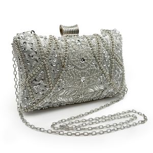 Sacs de soirée DG PEAFOWL Frame Women Formal Sliver Beaded Purses and Handbags Bridal Sequins Clutch Bag Cocktail Party bag 230713