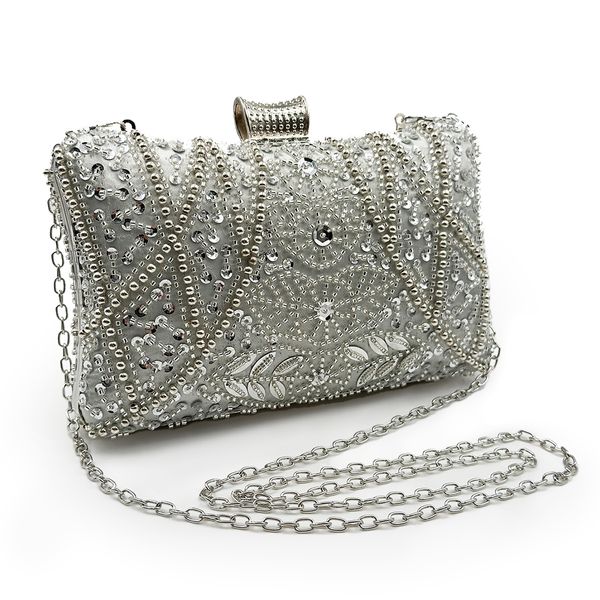 Bolsos de noche DG PEAFOWL Frame Mujeres Formal Sliver Beaded Monederos y Bolsos Nupcial Lentejuelas Clutch Bag Cocktail Party bag 230713