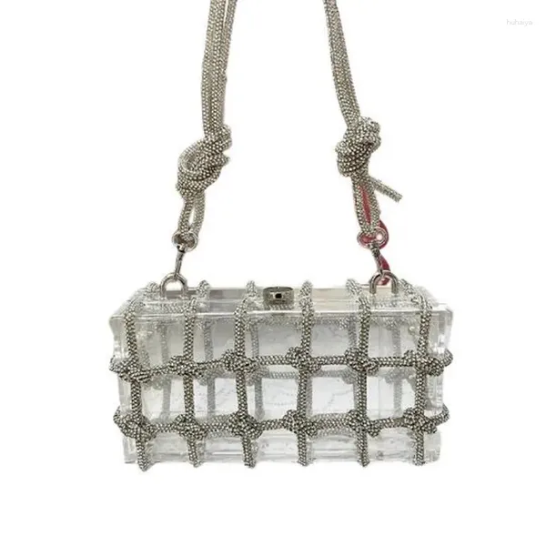 Bolsas de noche Caja de acrílico Diamond Embrague para mujeres Cordas trenzadas carteras de lujo y bolsos para la fiesta de bodas Bolsa de muñeca con cuentas