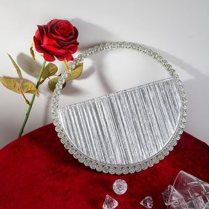 Avondtassen Diamant Circulaire Tas Vrouwen Ronde Handvat Rhinestone Diner Clutch Portemonnee Dames Half Maan Handtas Mode