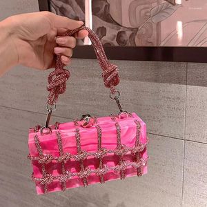Sacs de soirée diamant rose acrylique boîte pochette femmes Boutique tissé noué corde strass sacs à main et sacs à main fête de mariage