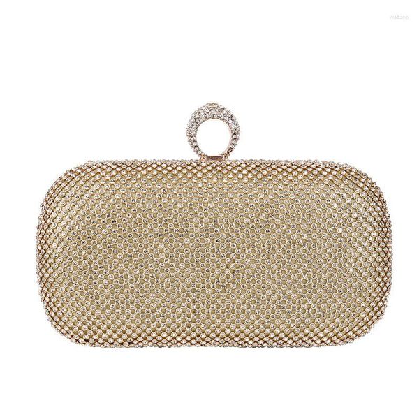 Bolsos de noche, bolso de mujer con diamantes de imitación, bolsos de moda con anillo de dedo, bolsos de mano plateados, negros, dorados, de cristal, para boda y novia