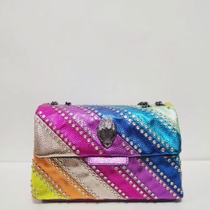 Bolsas de noche Remaches de diamantes Patrón de onda de arco iris Bolso de mujer Cabeza de águila en la solapa delantera Bolsa de cuerpo cruzado colorido Patchwork PU Cuero 231123