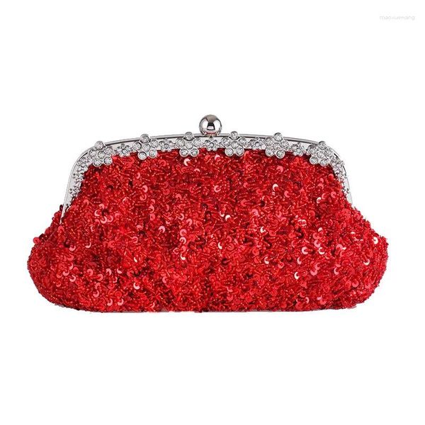 Bolsos de noche de lentejuelas de diamantes bolsos hermosos grandes rojas bolsas de novia de moda sencilla billetera de mujer