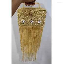 Avondtassen Doyutig India Design Women Long Tassels Handgemaakte Rhinestone kralenbox Koppelingen Lady Classical for Wedding F697