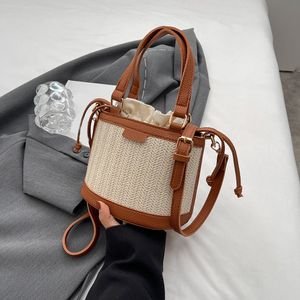 Sacs de soirée cordon paille seau épaule pour femmes poignée supérieure été plage rotin Boho décontracté tissé femme sac à main embrayage 230704