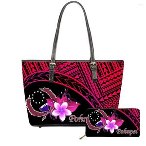 Bolsos de noche, 2 uds. De cuero personalizados con monederos, conjunto de bolso Pohnpei para mujer, bolso de hombro polinesio de lujo de diseñador 2023 para mujer