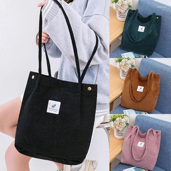 Bolsas de noche Eco Bag Color Hombro Versátil Tela Totes Bolso Pana Compras para damas Reutilizable Algodón Sólido Mujeres
