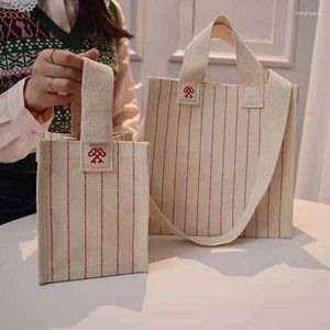 Avondtassen milieuvriendelijke witte streepopslag handtas handtas met winkelen canvas geborduurde schoudertas voor meisjes