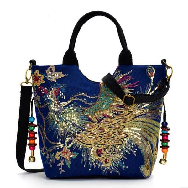 Sacs de soirée Sac brodés China National Canvas Peacock broderie Handsbag Sac à main Portable Messenger Yx2957Bevening