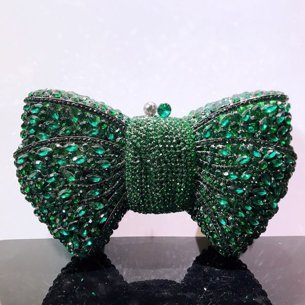 Sacs de soirée est Strass vert/noir pochette sac à main arc de luxe diamant femmes rouge soirée pochettes sacs de mariage sac de mariée pierres sacs à main 230925