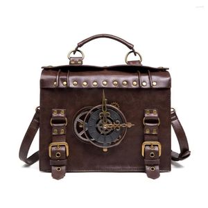 Sacs de soirée Europe Amérique Punk Vintage Sac à bandoulière pour femmes Gothique Gear Clock Ceinture Boucle Bandoulière Haute Qualité Pu Cuir Sac À Main