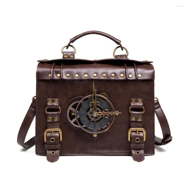 Sacs de soirée Europe Amérique Punk Vintage Sac à bandoulière pour femmes Gothique Gear Clock Ceinture Boucle Bandoulière Haute Qualité Pu Cuir Sac À Main