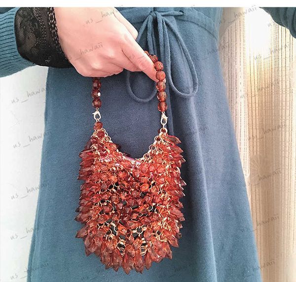 Bolsos de noche Bolsos de embrague de noche Nuevos monederos pequeños con cuentas Cartera de mujer Textura de moda Bolso de mensajero transparente de un solo hombro Hecho a mano T230526