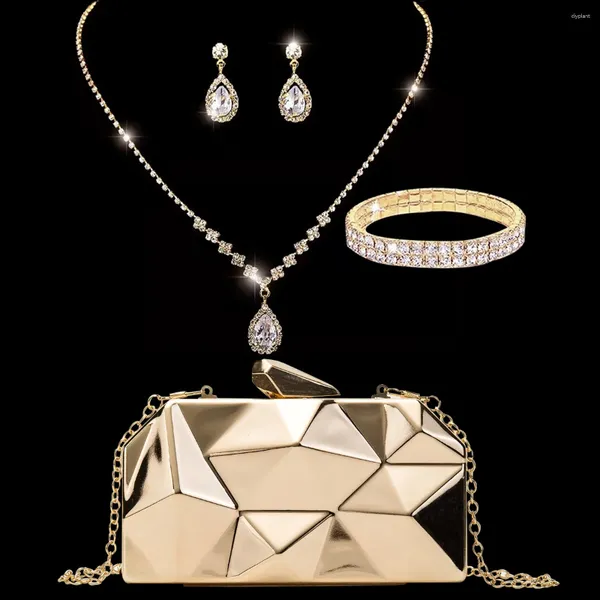 Bolsas de noche Exquisito Mujeres Cena Bolsa Conjunto Diseñador de lujo Fiesta de cuatro piezas Lindo Metal Brillante Monedero Oro Vestido nupcial Bolso Calidad