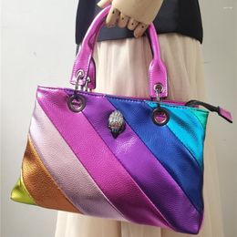 Bolso de mano de diseñador para mujer, bandolera con cadena con cabeza de águila metálica de retales multicolor de gran capacidad