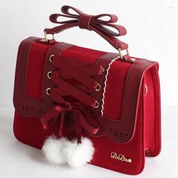 Avondtassen Fanchila Japanse Lolita Damestas Schattig Zoet Suède Haarbal Crossbody Strik Bolso Mujer JK Uniform Rugzak Ins Stijl