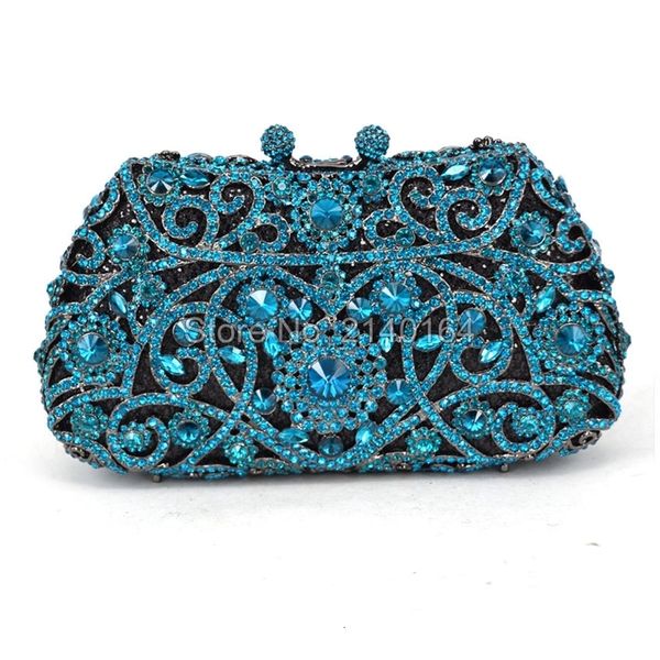 Bolsos de noche Fashion Aquamarine Diamond Crystal Bagluts de lujo Azul Azul Bolso Sacoche Pochette Pochette Pochette Prom Handbag 093 230817