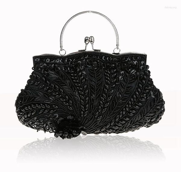 Bolsos de noche Moda Black Ladies' Beaded Banquet Bag Clutch Party Bolsa nupcial con cadena de hombro Maquillaje 03607