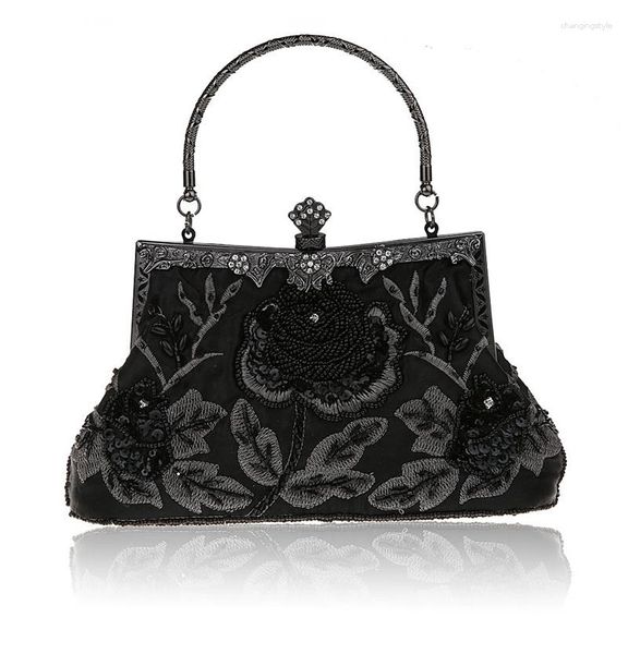 Sacs de soirée mode dames noires perles perles Banquet sac à main pochette fête sac de mariée avec chaîne d'épaule maquillage 03331-1-G