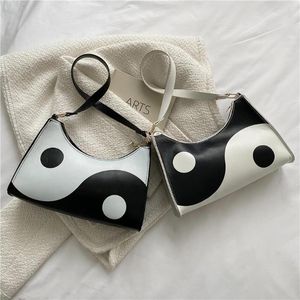 Avondtassen mode zwart witte hit kleur dames tas pu lederen tai chi yin yang onderarm schouder vrouwelijke designer bakken handtas