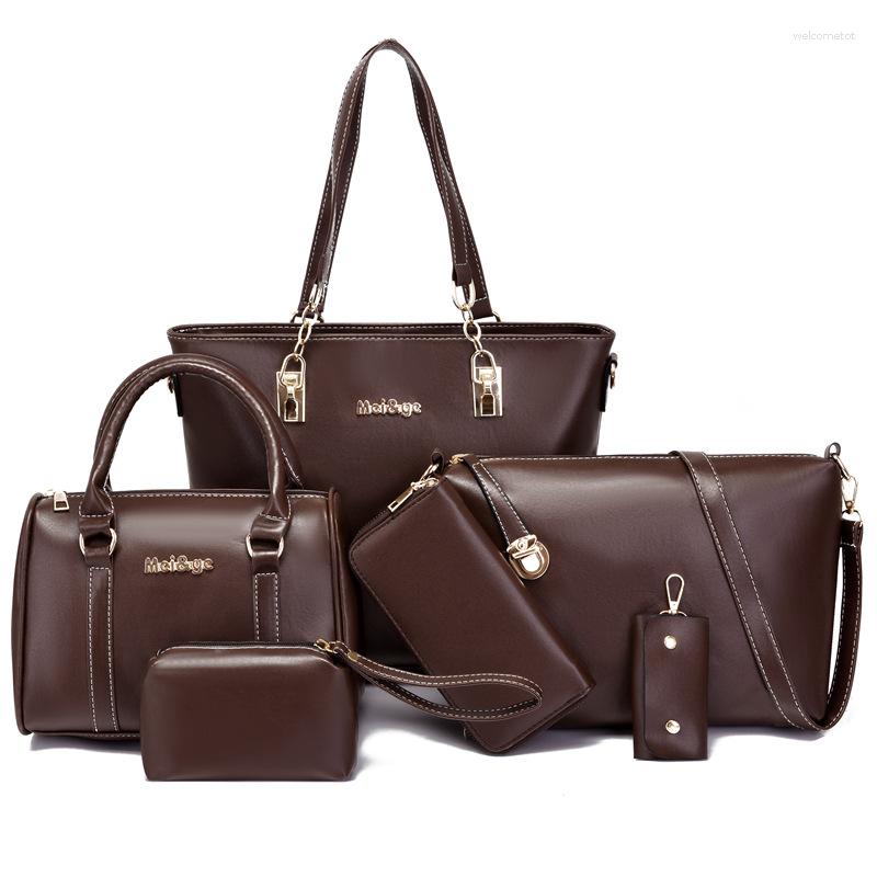 Kvällspåsar mode märke kvinnors handväskor 6 bit set mammas väska högkvalitativ axel stor kapacitetsmessenger handväska