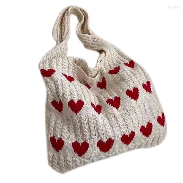 Sacs de soirée Mode Crochet Lady Sac à main Casual Sac à bandoulière Grande capacité Coeur tricoté pour fille Femmes Fourre-tout polyvalent