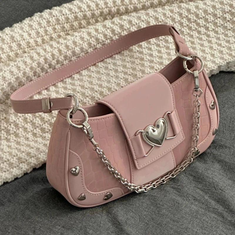 Kvällspåsar mode crossbody hobo handväska söt rosa punk underarm axel väska trendiga kvinnor lyxdesigner pu läder sling
