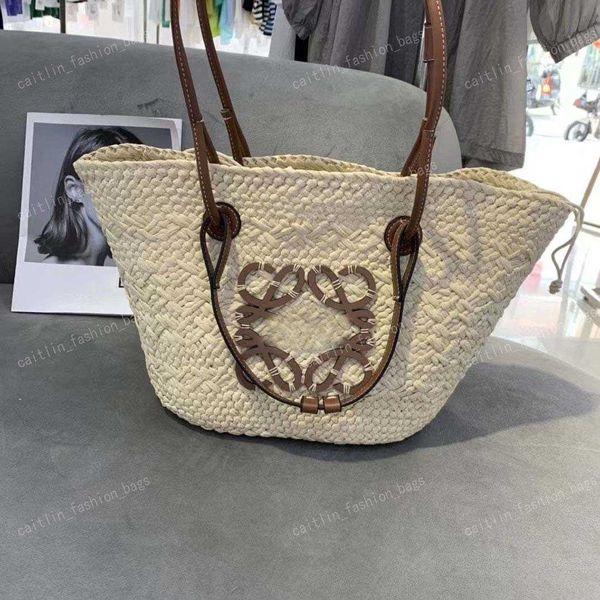 Bolsos de noche Bolso de diseñador de moda Bolso de cesta trenzada de paja Bolso de hombro de mujer de vid grande Bolso hecho a mano con asa grande Bolso de playa de verano Bolso de mano