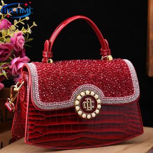 Avondtassen Mode Diamanten Handtassen 2023 Rood Echt Leer Dame Schouder Tas Patroon Draagbare Shell Tote 231219