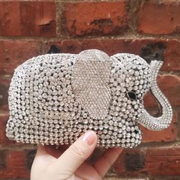 Avondtasjes Fashion est Luxury Crystal Diamond Elephant Bag Deluxe Indian Rhinestones Metal Zinc Alloy Bridal Party Purse SC487 230725