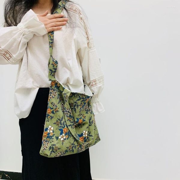 Sacs de soirée mode Floral velours côtelé sac à bandoulière femmes Vintage fleur imprimer femme messager décontracté Simple Shopping tissu sac à main femme