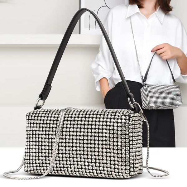 Bolsos de noche a la moda con diamantes de imitación brillantes, bolso de mano para mujer, bolso de hombro, bolso cruzado para mujer, bolso de mensajero