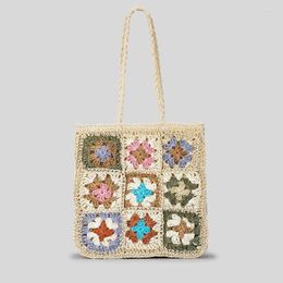 Bolsos de noche Moda Granny Square Straw Bolsos de mujer Papel tejido Hombro Bohemio Hecho a mano Summer Beach Bag Bali Shopper Purses 2023