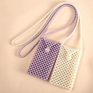 Sacs de soirée Mode Handmade Crystal Custom Boucle Sac Femme Perle Vintage Perlé Tissage Mobile Téléphone Bandoulière Pour Femme 2024