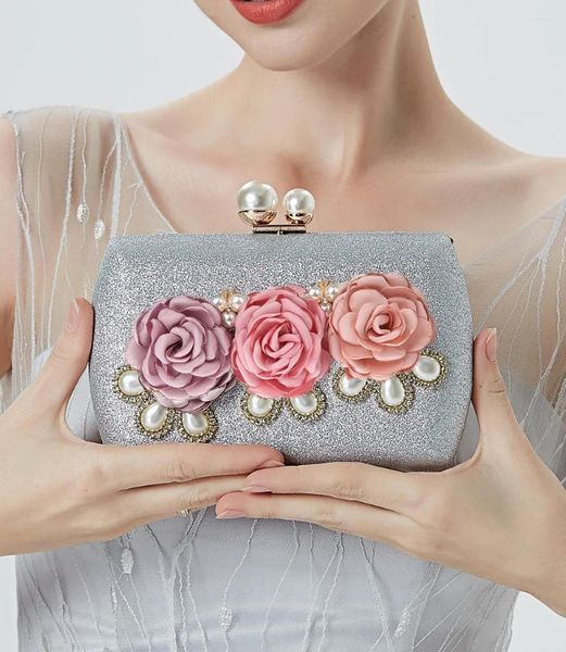 Sacs de soirée Mode Embrayage de mariage floral à la main avec chaîne de perles pour dames WY170