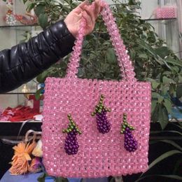 Avondtassen Mode INS Gepersonaliseerde Veelzijdige Dameshandtas Roze Paars Plantaardige Aubergine Decoratieve Handgeweven Kralentas Ontwerper