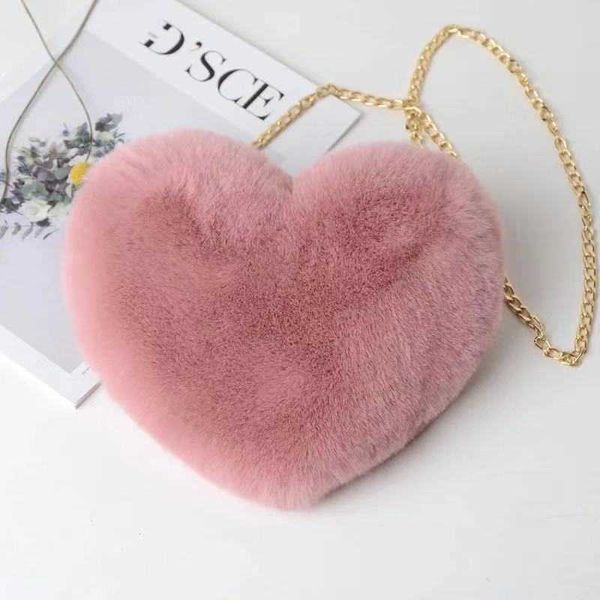 Bolsos de noche, bolso de amor a la moda, bolso de corazón de melocotón, bolso cruzado con cadena para mujer, bolso de hombro de felpa, bolso de lana, monedero cero, Día de San Valentín