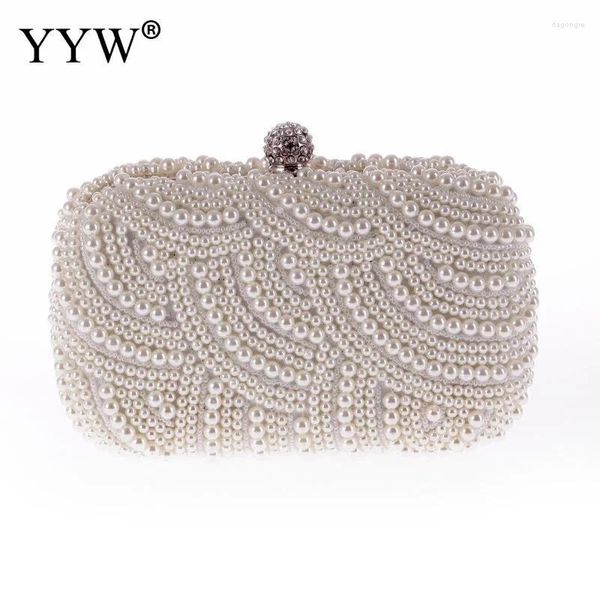 Bolsos de noche moda Luxury Crystal Pearl White Clutch Women Elegant Hand Bag Farty Lady Bags Bolsas Venta de Venta