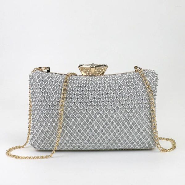 Bolsas de noche Moda Malla Diamante Incrustación Bolsa de cena Tendencia de las mujeres Fiesta Mano Grab Cadena Correa Un Hombro Crossbody Pestillo Brillante