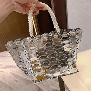 Mode Metalen Bling Luxe Schouder Parels Tote Vrouwen Tas Vakantie Vakantie Prom Portemonnee Crossbody Handtassen