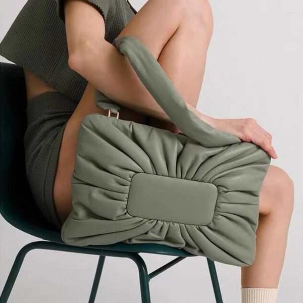 Bolsos de noche, almohada acolchada de moda para mujer, bolsos de hombro fruncidos de diseñador para mujer, bolsos de mano de lujo de piel sintética, bolso de mensajero de algodón para ordenador portátil