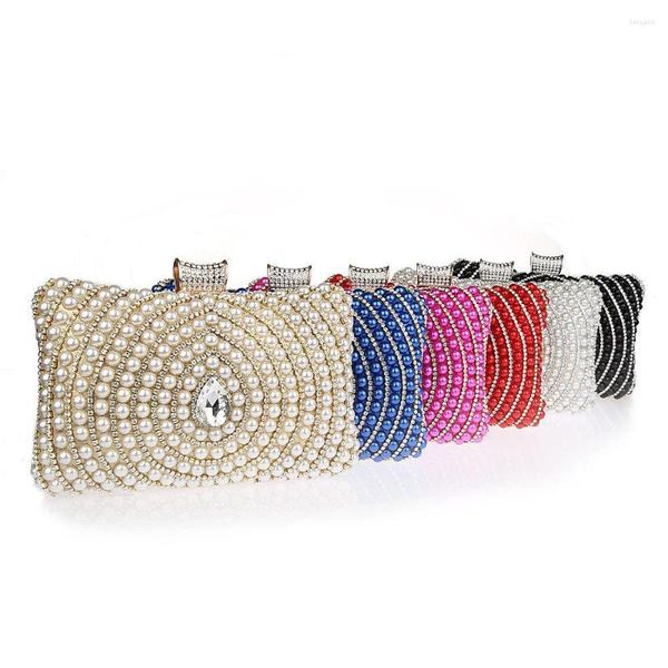 Bolsos de noche Moda Perlas Bolso de mano Blanco Beige Con cuentas Mujeres Hombro Boda Fiesta Monedero Diamantes WY187